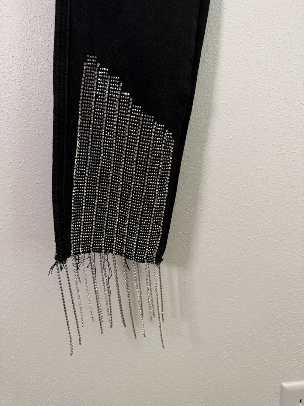 AKIRA Black Rhinestone Fringe Skinny Jeans High Rise Distressed W28 - Picture 3 of 15